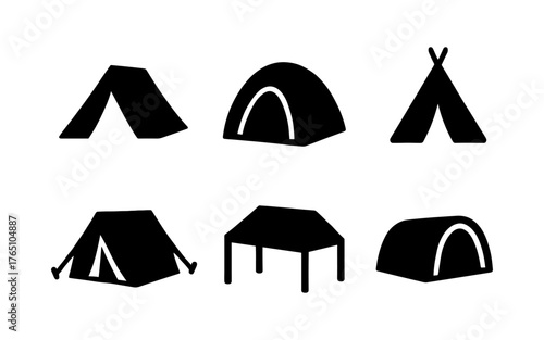 Silhouette camping tents set: variety of tent designs for outdoor adventures