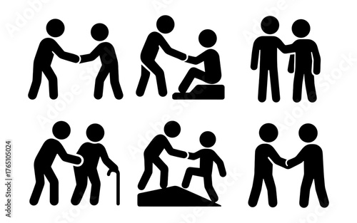 Silhouette icons of people helping in various situations