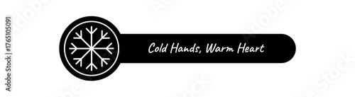 Winter snowflake label with black line style icon. Seal for cold package or christmas decoration, frost and chill accent with white and black colors, perfect as a snow flake holiday emblem.