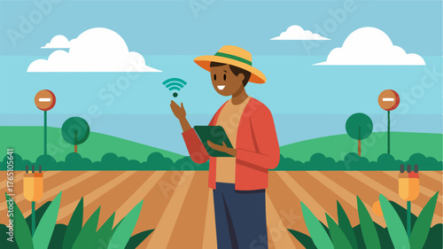 A farmer is able to identify nutrient deficiencies in their field before they become a problem thanks to the early detection capabilities of the soil nutrient sensors.. Vector illustration