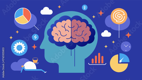 A series of illustrations showing the effects of sleep deprivation on brain neurons with progressively worse degeneration and impaired functioning as the number of sleepless nights. Vector