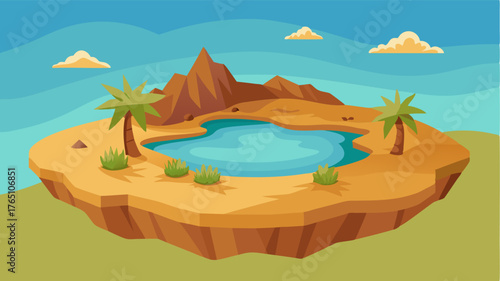 A lone oasis can be found in the midst of the plateau providing a rare spot of greenery and life in the harsh desert environment.