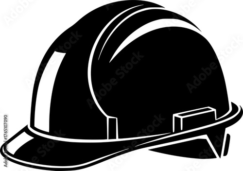 Construction hat silhouette. This image shows a black silhouette of a construction hard hat, also known as a safety helmet or protective headgear. Vector clipart illustration design.