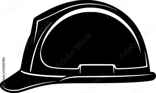 Construction hat silhouette. This image shows a black silhouette of a construction hard hat, also known as a safety helmet or protective headgear. Vector clipart illustration design.