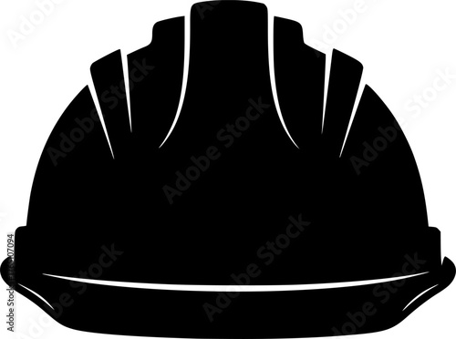 Construction hat silhouette. This image shows a black silhouette of a construction hard hat, also known as a safety helmet or protective headgear. Vector clipart illustration design.