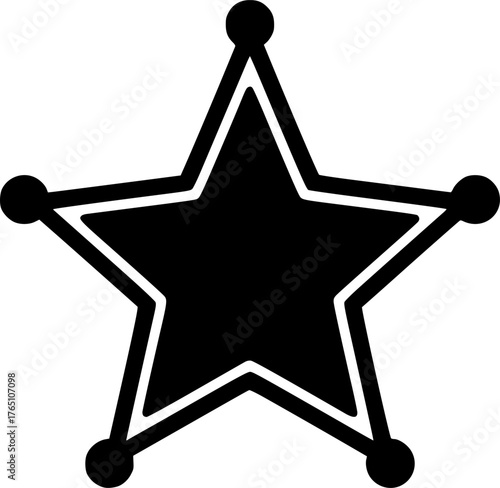 Sheriff star silhouette. This image features a classic five-pointed sheriff badge, representing law enforcement, authority, Western justice, and official insignia. Vector clipart illustration design.