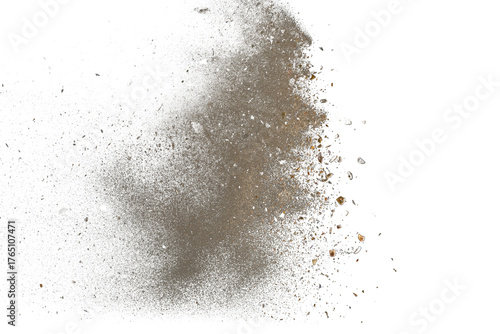 Sand explosion dust cloud isolated on transparent background