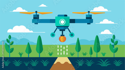 A drone equipped with sophisticated sensors that can scan a large field and provide realtime data on soil moisture nutrient levels and crop health to optimize resource allocation.. Vector illustration
