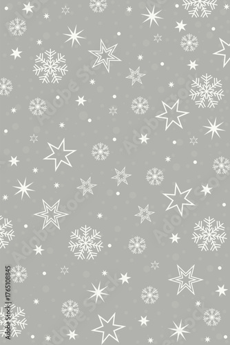 Seamless pattern silver snowflakes vector background, elegant christmas repeat texture.
