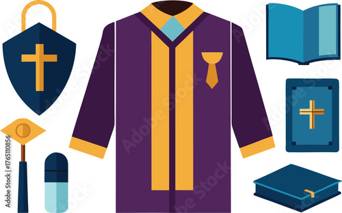 Celebrate faith with this graduation gown and Bible, perfect for religious ceremonies, Christian education, and inspiring spiritual growth and reflection