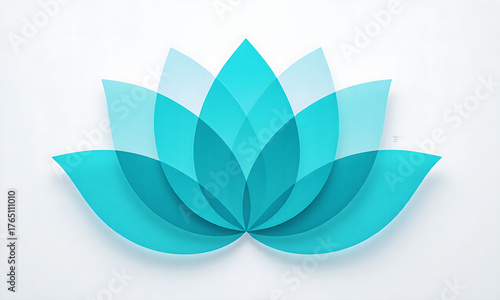 Beautiful Abstract Teal Lotus Flower Symbol on Clean White Background, Ideal for Wellness