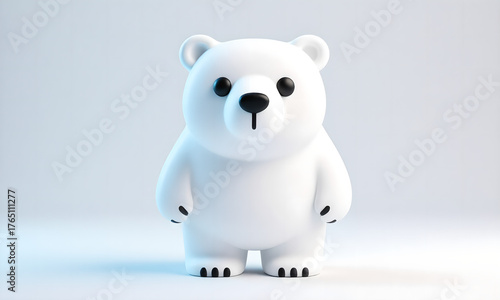 Cute Minimalist 3D White Polar Bear Standing Calmly on a Bright Background