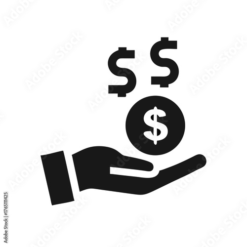 Hand holding money icon representing finance and income