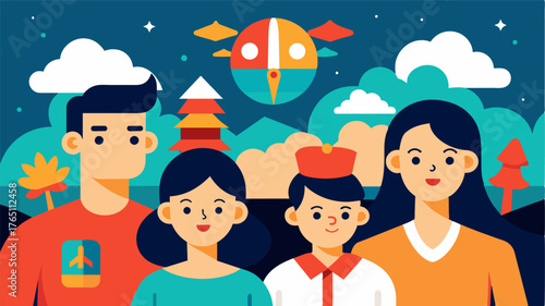 A nostalgic picture of a family vacation from decades ago sparking memories and emotions that can stimulate brain activity and preserve cognitive function.. Vector illustration