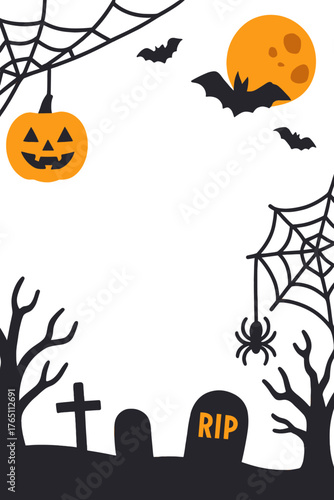 Illustration of a Halloween decoration background template featuring a banner, copy space, and a spooky backdrop