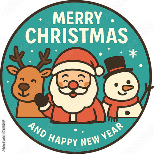 Encircle the orb featuring Santa Claus, reindeers, and a snowman for a merry Christmas and a happy New Year