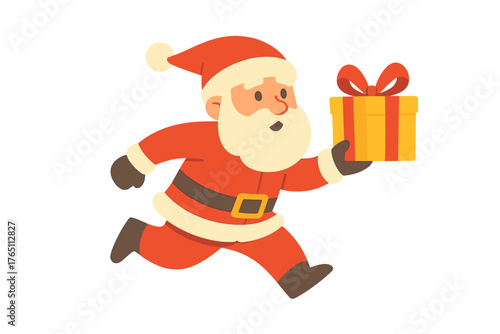 Set Santa Claus's character to give a gift while running with a b