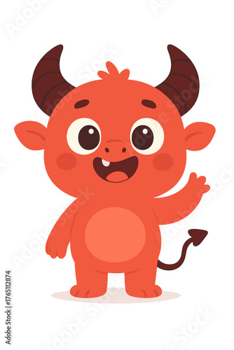 : a funny, cute cartoon baby monster devil