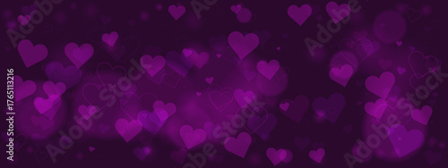 Purple Heart Shapes Background with Bokeh Effect for Romantic Designs and Celebrations