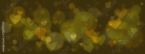 Abstract Green Bokeh Background with Hearts for Valentine’s Day or Romantic Themes
