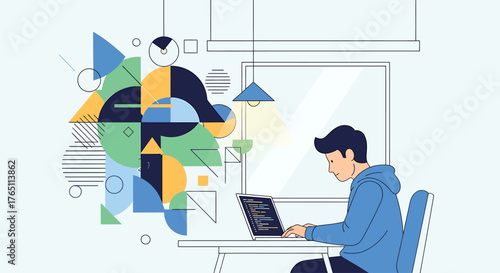 Freelancer's Haven Digital Nomad's Laptop on Beach, Remote Work in Paradise, Work From Anywhere, Travel Work, flat vector illustration, tropical lifestyle