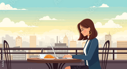 Digital nomad freelancing Remote work & travel with a laptop – Flat vector illustration of freedom and digital communication