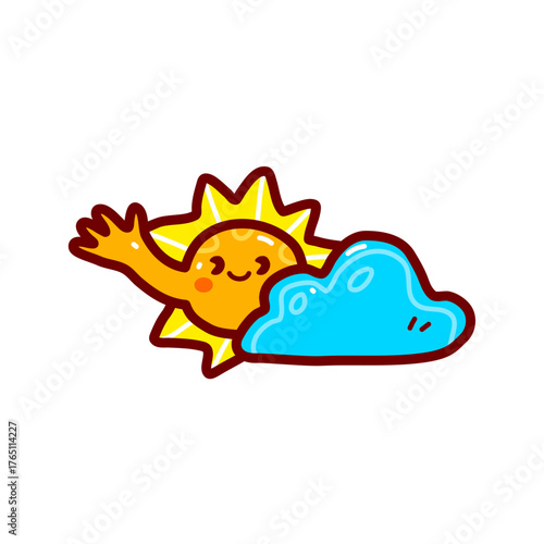 Sunny, Playful Sun and Cloud Cartoon Clipart for Weather, Kids, and Wellness Themes