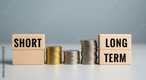 Wallpaper Mural Analyzing short and long term financial goals with stacks of coins, illustrating investment strategies and growth potential for future planning ahead. Torontodigital.ca