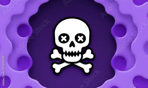 Stylized Skull and Crossbones Warning Symbol on Modern Purple Fluid Abstract Background