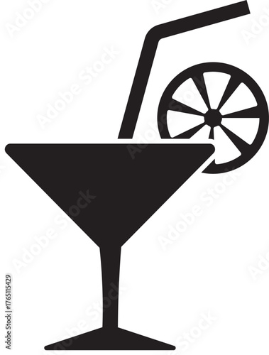 Black silhouette icon of a cocktail for a celebration