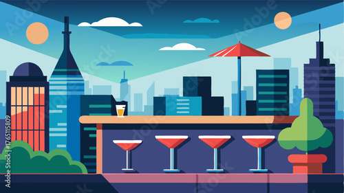 An elevated rooftop bar and restaurant serving up delicious cuisine and handcrafted tails while overlooking the vibrant city below.
