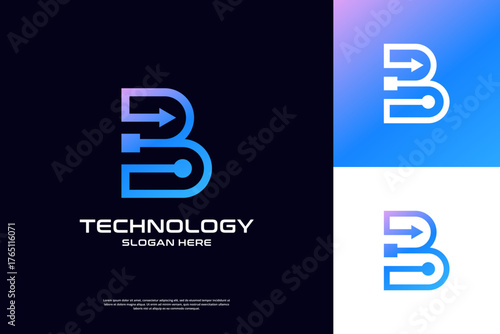 Abstract letter B tech logo design. initial S for symbol tech, internet, system, Artificial Intelligence and computer. inspiration logo design modern.