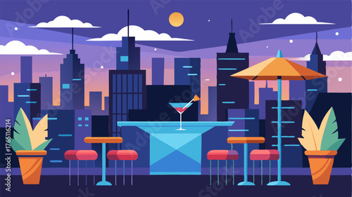 A chic rooftop lounge boasting sweeping views of the city below perfect for sipping tails under the stars.
