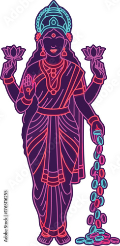 Goddess Lakshmi Vector Illustration with Lotus and Wealth Symbolism