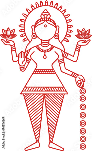 Goddess Lakshmi Vector Illustration with Lotus and Wealth Symbolism