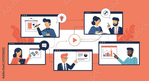 Online Meeting Communication, Remote Presentation, and Digital Collaboration Illustrated