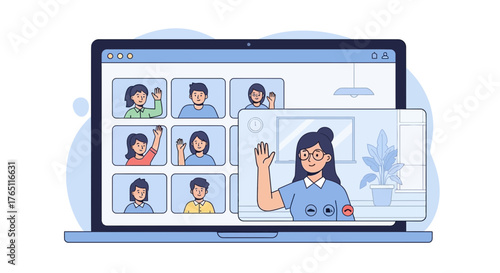 Online Meeting Illustration Illustrating Communication During A Virtual Conference Call