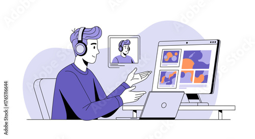 Online Meeting Presenters Illustrative Concept Depicting Remote Collaboration And Technology