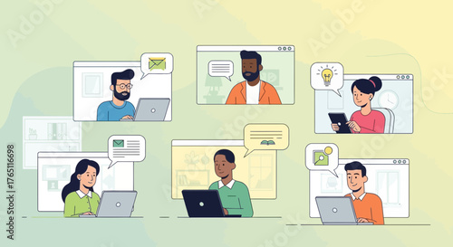 People Collaborating Using Technology Through Online Platforms and Their Communication