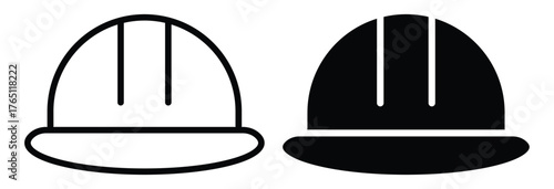 Black and White Minimalist Hard Hat Icons for Construction and Safety Use