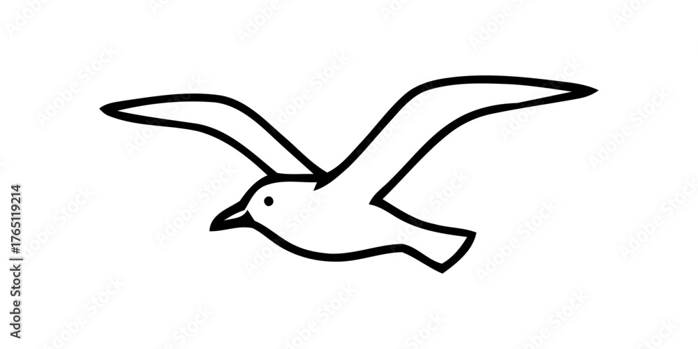 Obraz premium Contour Drawing of Bird in Flight with Open Wings Isolated on White Background