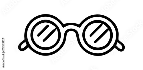 Outline graphic showing round-rimmed eyeglasses with lenses for reading or vision correction