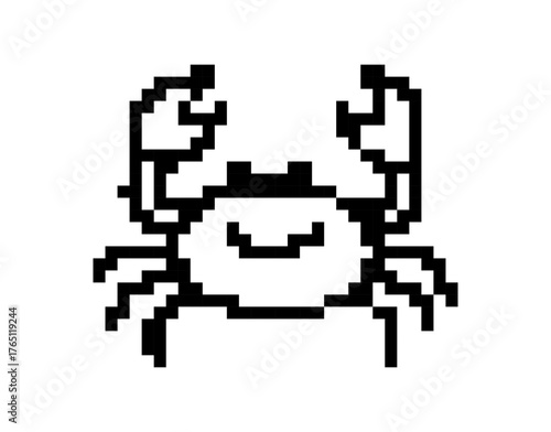 Pixelated Crab Illustration in Black and White Against a Clean White Backdrop