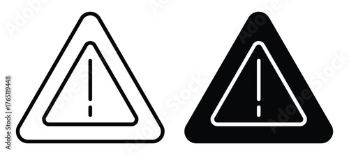 Warning symbols in black and white triangular shapes with exclamation marks