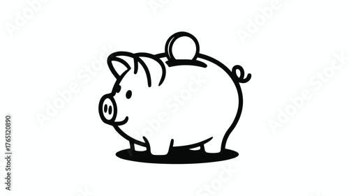 Whimsical piggy bank illustration with a coin being inserted, symbolizing savings and financial growth.
