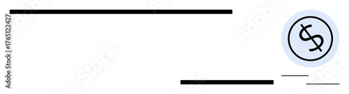 Stylized dollar sign enclosed in a circle with horizontal lines creating balance. Ideal for finance, savings, investments, money management, wealth, budgeting, business strategy. Clean and simple