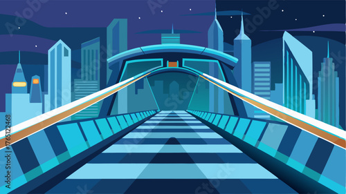 A futuristic structure with sleek lines and bright lights this pedestrian bridge adds a touch of modernity to the cityscape.