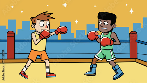 Two Cartoon Boxers Sparring in a Boxing Ring