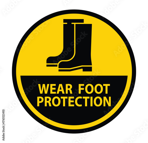 Safety Sign for Wearing Foot Protection with Yellow and Black Colors