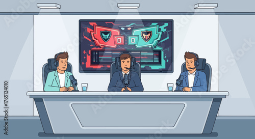 Esports Analysts Discussing Strategy During a Live Broadcast.